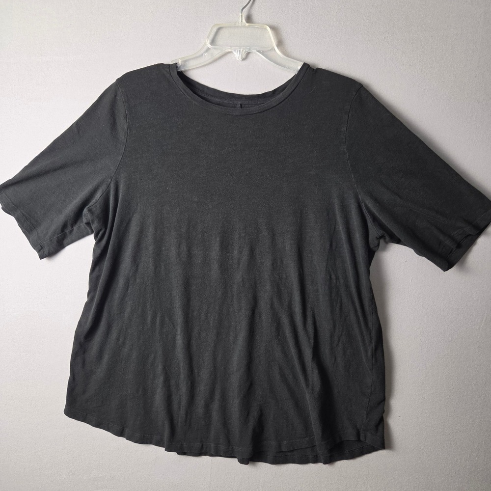Eileen Fisher Black Organic Cotton Short Sleeve Crew Neck T-Shirt Large L Tee